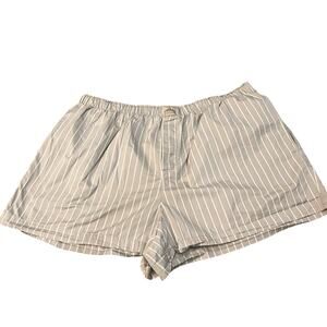 Skims Womens Cotton Poplin Boxer Shorts 2X Stone Striped Pajama Loungewear